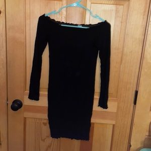 Black off the shoulder knee length dress